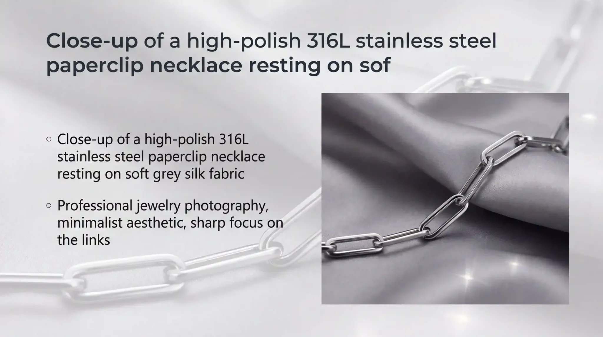 Close-up of different sized paperclip jewelry links from delicate 2mm to chunky 10mm