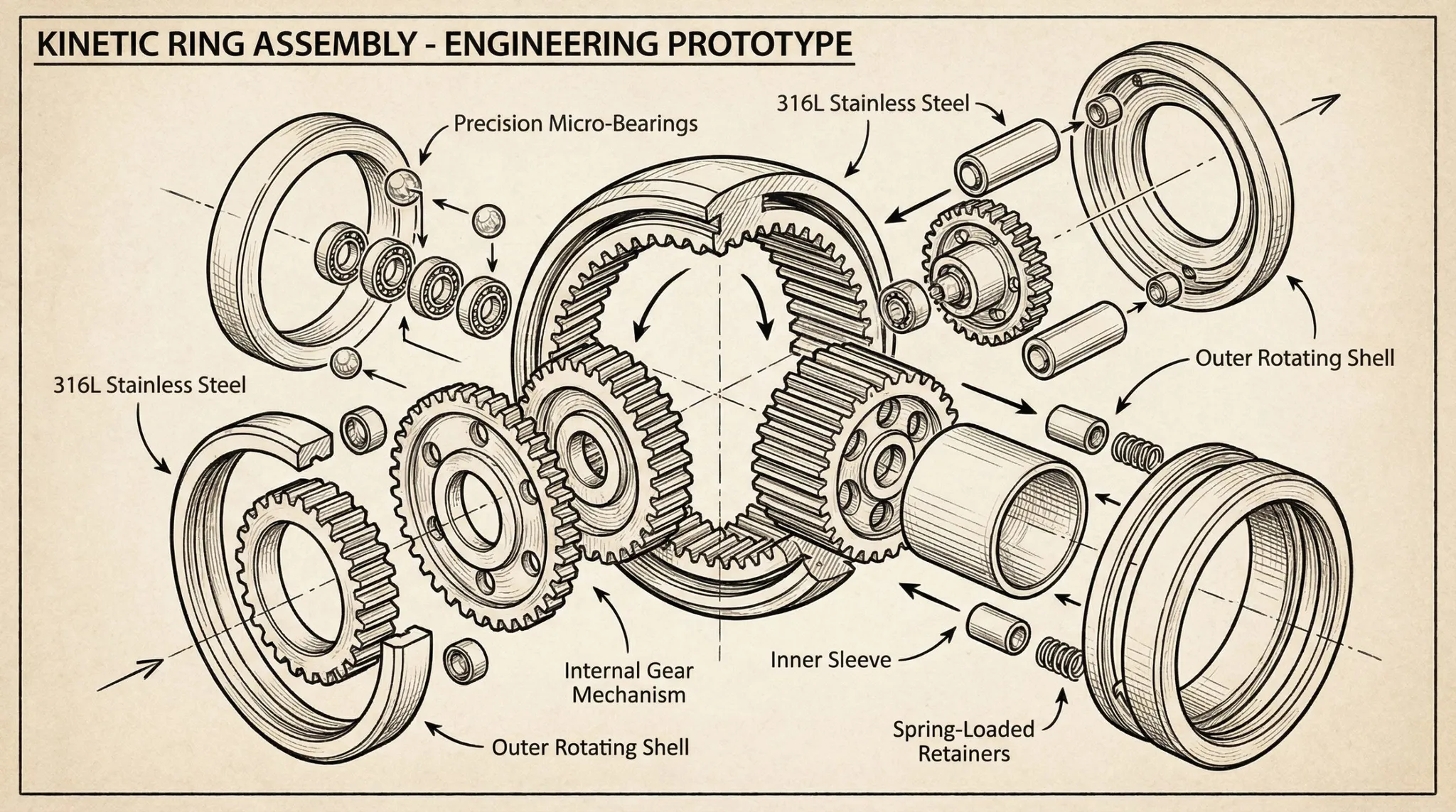 kinetic steel ring technical illustration